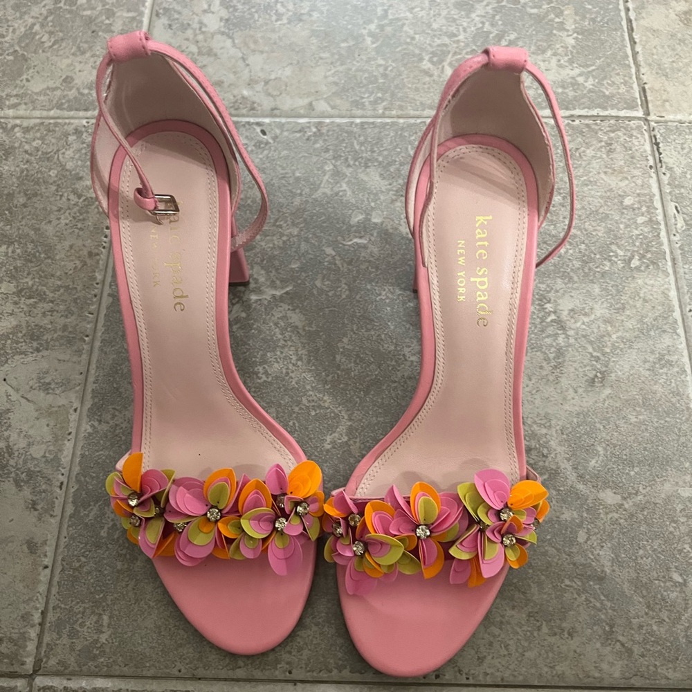 kate spade Pink Floral Embellished Block Heel Sandals